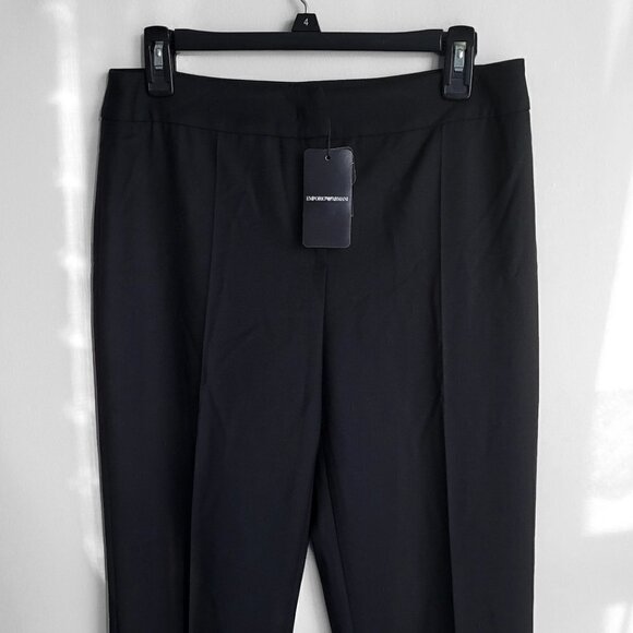 NWT Emporio Armani Black Virgin Wool Pleated Front Straight Leg Trouser Pants - Picture 7 of 14